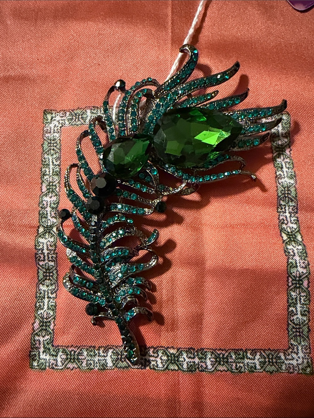 Emerald Green Feather Crystal Brooch - Women Jewelry  080